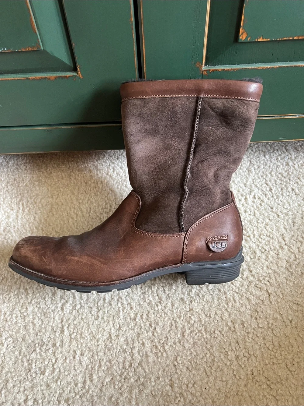 UGG Brown Leather & Suede Women's Winter Pull-On Boots